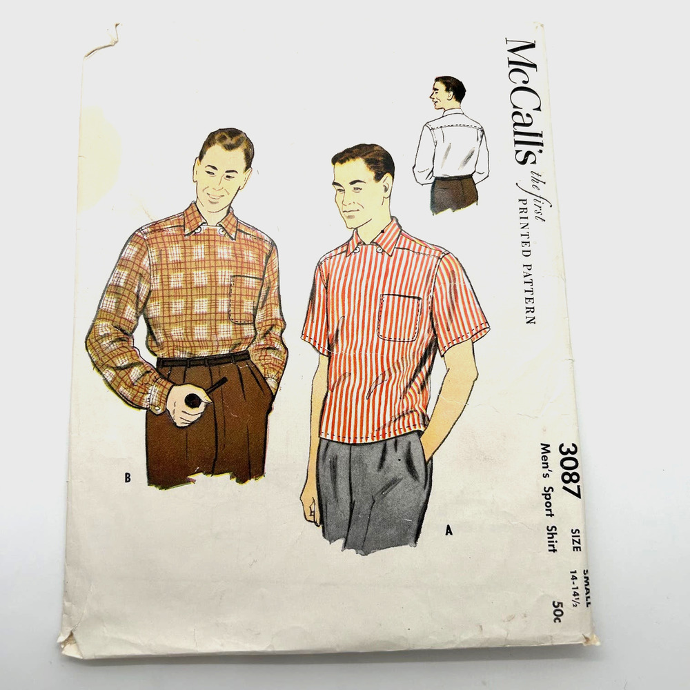 McCalls‎ Vintage 1950's Pattern #3807 Men's Sport Shirt Size S 14-14.5 HTF RARE